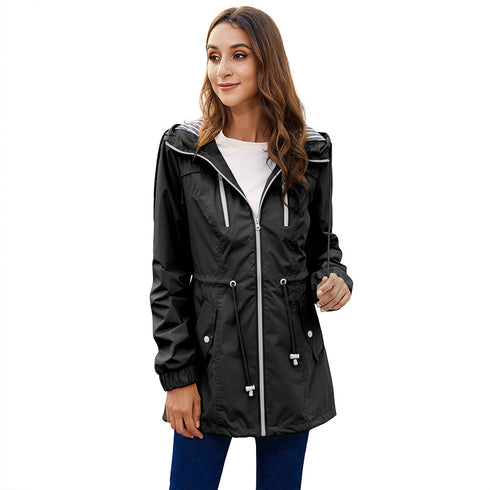 Fashion Long Raincoat Women's Hooded Jacket Outdoor Hiking One-piece Rain Poncho - ROUTINE FASHION